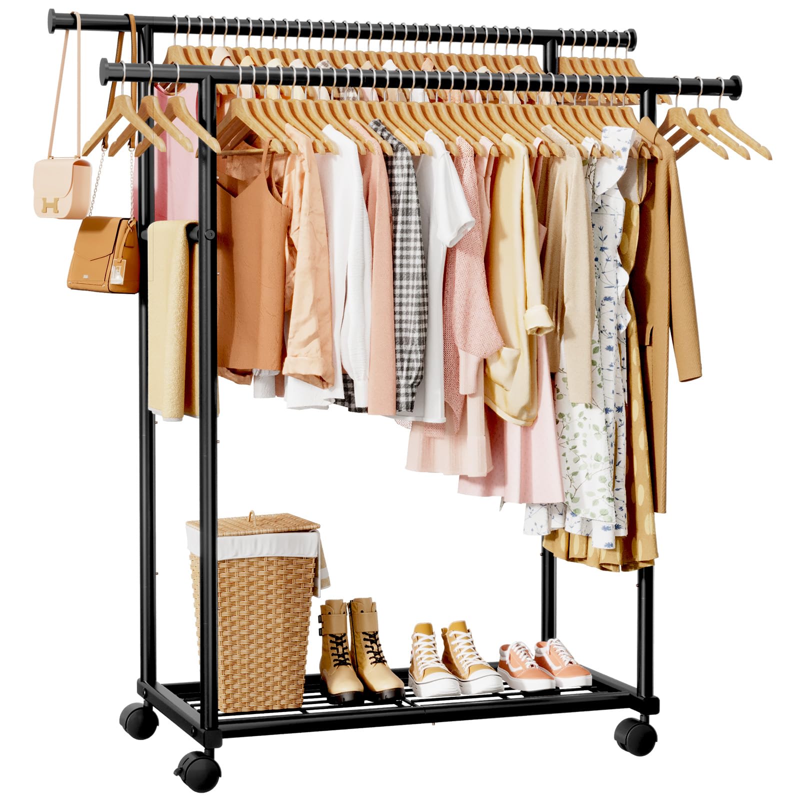 

Sakugi Slim and Stylish Metal Clothes Rack with Double Casters for Closet Organization and Clothing 98cm x 42cm x 150cm Black Poles, & Shelves,