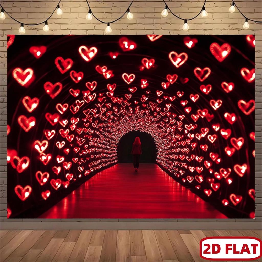 1Pcs Valentines Day Red Heart Tunnel Glow Decoration Background Love Backdrop Decorations For Photo Studio Photo Booth Party