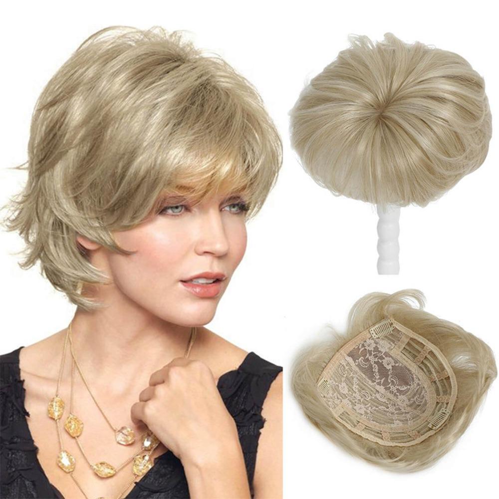 Hair Extensions Top Hair Bangs Replacement Wig Wavy Hair Piece Cover White Hair
