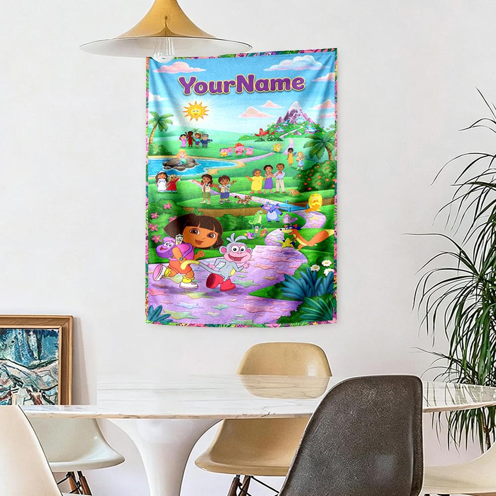 Dora Explorer Custom Your Name Wall Decor Tapestry Art For Pet Memorial Birthdaywedding Party Backdrop Family Gift