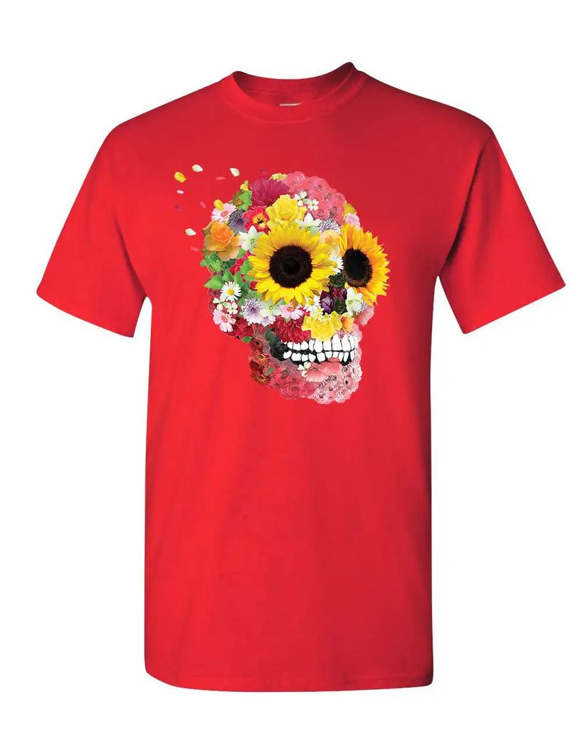 Sonnenblumen Zuckerschädel T-Shirt Tag der Toten Calavera Mexiko Herren T-Shirt