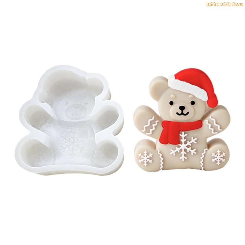 K1AE Christmas Bear Silicone Molds Easy Demolding Cake Molds Fondant Moulds for Candle Soap Candy Chocolate Mould