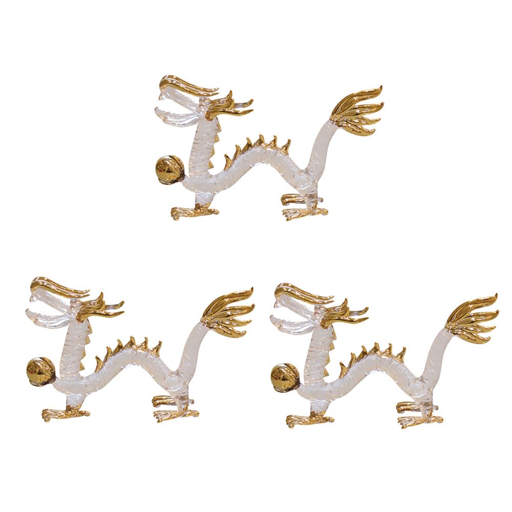 Fourcato Handmade Glass "Emperor Dragon" with Golden Orb, Large X 3 Pieces