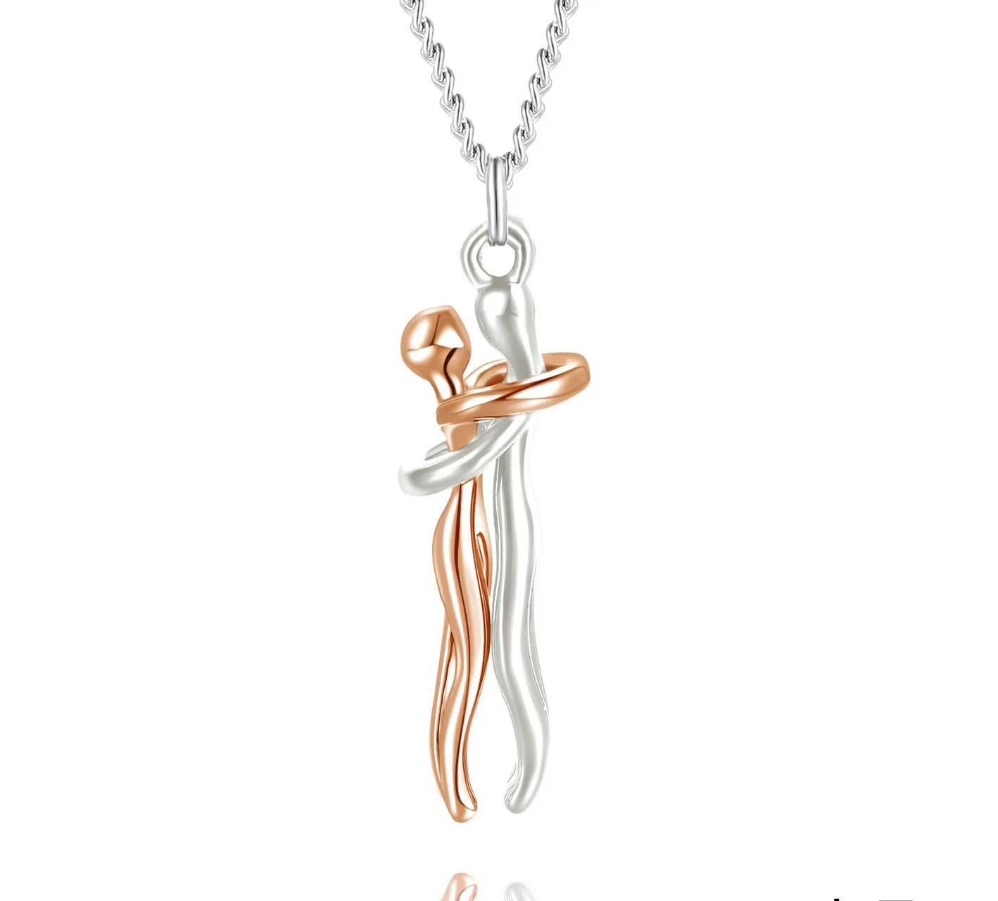 

European & American Style Hugging Couple Stainless Steel Pendant Necklace Gift