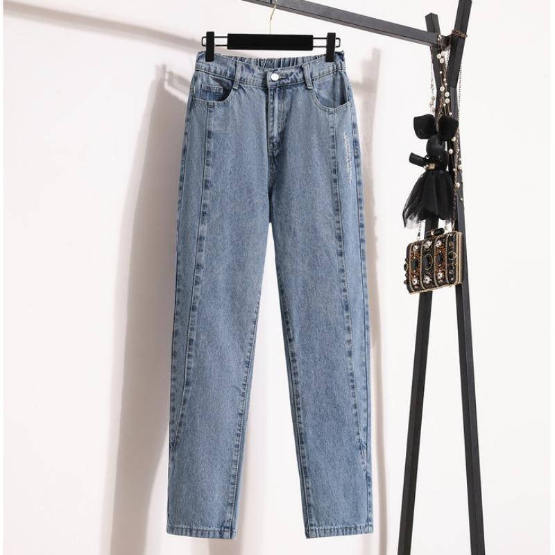 

DIMANAF 2024 Большие размеры женские джинсы брюки джинсовые прямые женские базовые синие брюки с высокой талией большие модные новые брюки 5XL