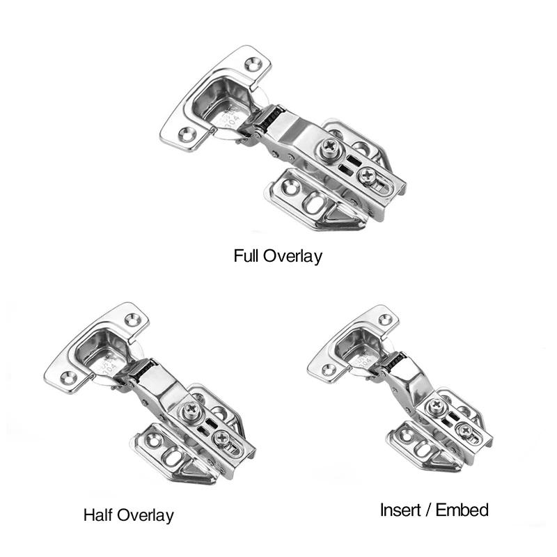 2 Pcs Stainless Steel Cabinet Door Hinges Hydraulic Damper Buffer Soft Close Quiet Wardrobe Door Concealed Hinges with Screws