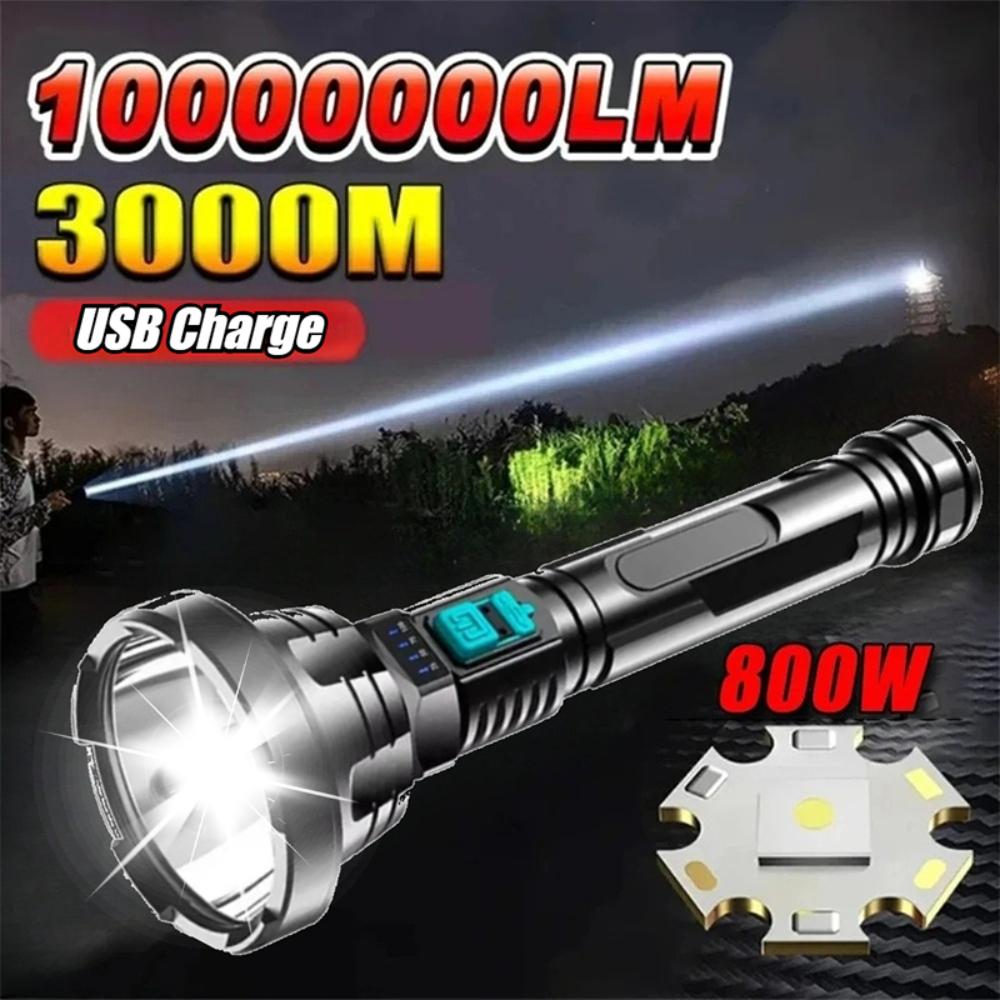 3000M Long Short High Power USB Rechargeable LED Flashlight LED Battery Display Work Light Ultra Powerful Flashlight Lamp Portable Torch Flash