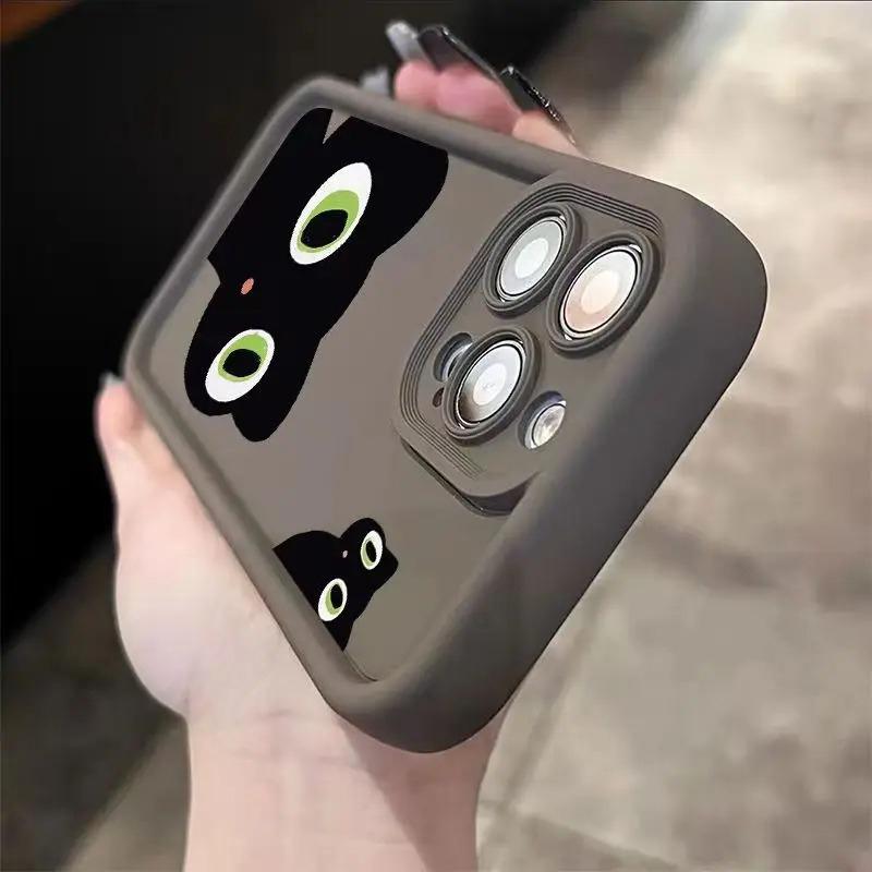 Cute Cartoon Cat Phone Case For iPhone 11 12 13 14 15 16 Pro Max X XR XS 7 8 Plus Mini SE Matte Shockproof Silicone Soft Cover