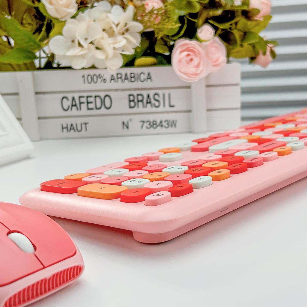 Mofii Drahtlose Maus und Tastatur Set Runde Tastenkappen Farbe Tastatur Frauen Büro Drahtlose Tastatur Volle Größe Schreibmaschinentastatur