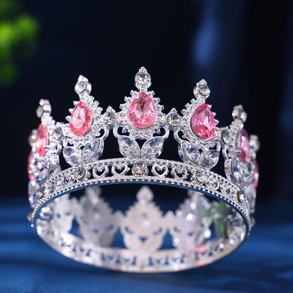 Tiaras y Coronas Redondas de Cristal Barroco Diadema con Pedrería Corona de Baile Corona Accesorios para el Cabello de Boda Joyería Corona
