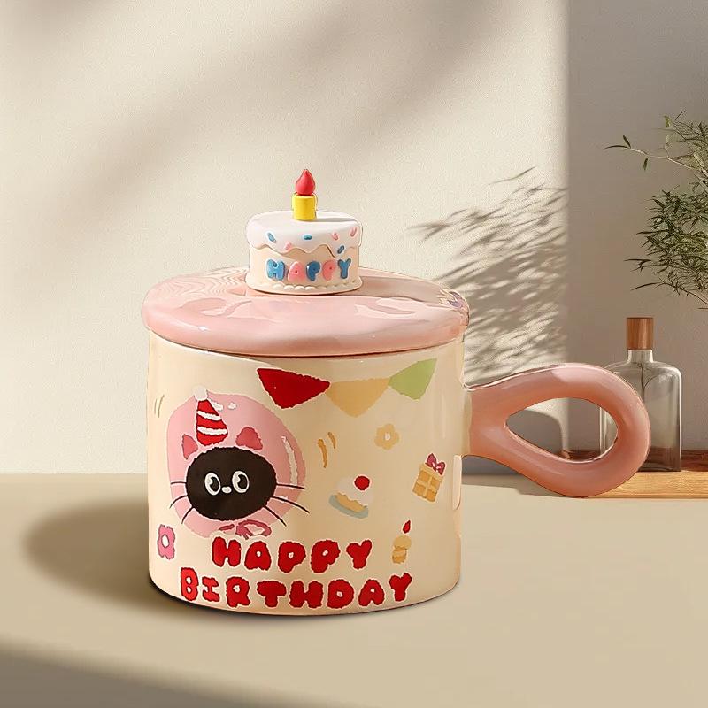 Cute Cat With Lid Couple Ceramic Water Cup Household Girl High Value Gift Box Cup Office Coffee Cup