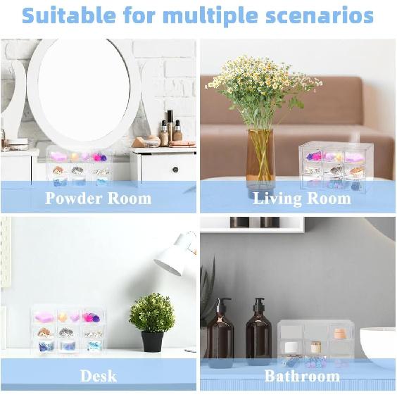 2 Pcs Acrylic Clear Stackable Storage Drawers, Desk Storage Organizer with 9 Mini Drawers, Removable Storage Box with Sticker for Makeup Jewelry