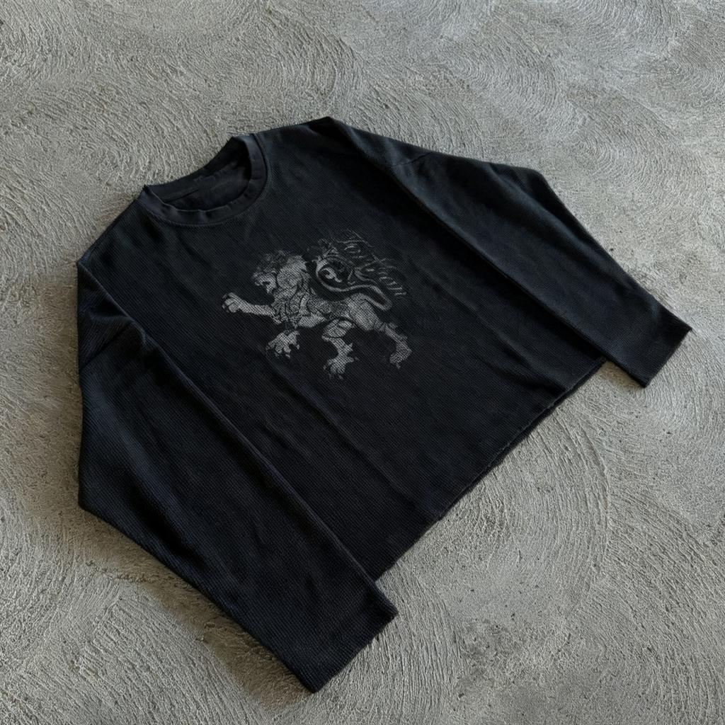 Felpa girocollo a maniche lunghe STREETRICH Y2K Vintage Punk Stampata Pullover T-shirt Base per Stratificazione Outfit Retrò Grintoso