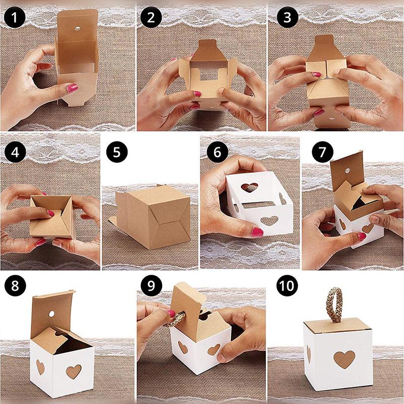5~50pcs Square Gift Packaging Box with Rope Heart Pattern Kraft Paper Festival Party Gathering Valentine Day Candy Boxes TMZ