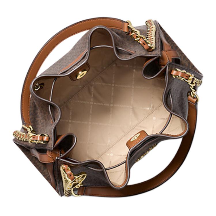 Michael Kors MK Mina Logo Drawstring Bucket Bag Women Handbags Brown 35H3G4ML3B-BROWN
