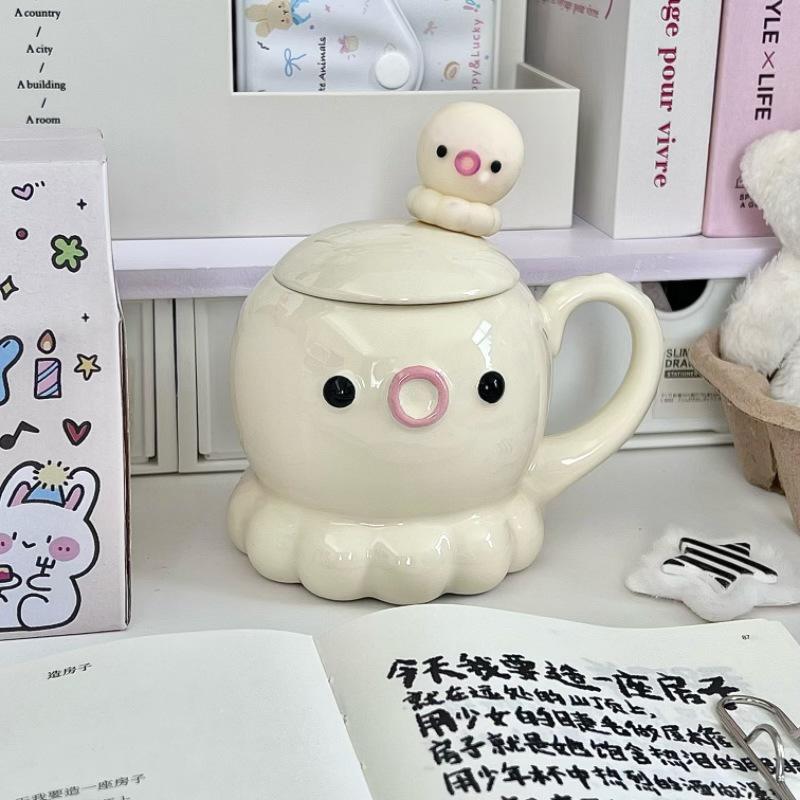 Give girls birthday gifts, high-value octopus ceramic cups, cute mugs with lids, girlfriends' souvenirs, gift boxes.