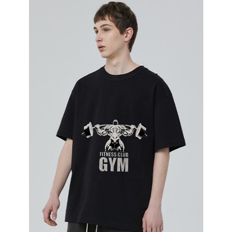 Fitness Club Gym T Shirt Black Barbell Muscle Man Graphic Print for Workout and Gym Wear