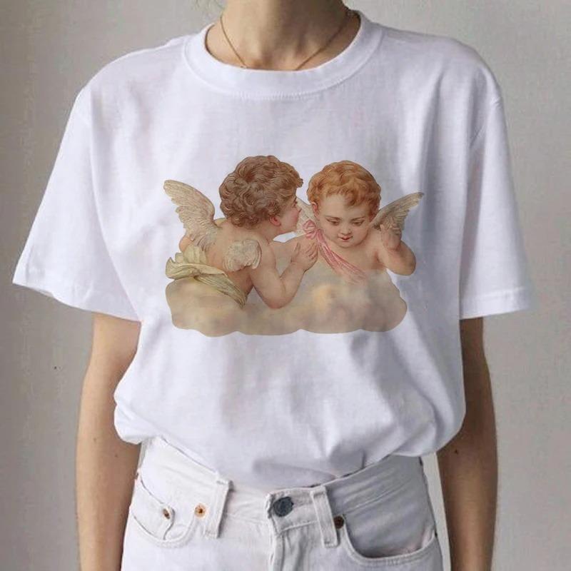 Angel Aesthetic Streetwear White Fashion Women TShirts Harajuku Short Sleeve Clothes Summer ONeck Tees Casual FeUnisex Tops