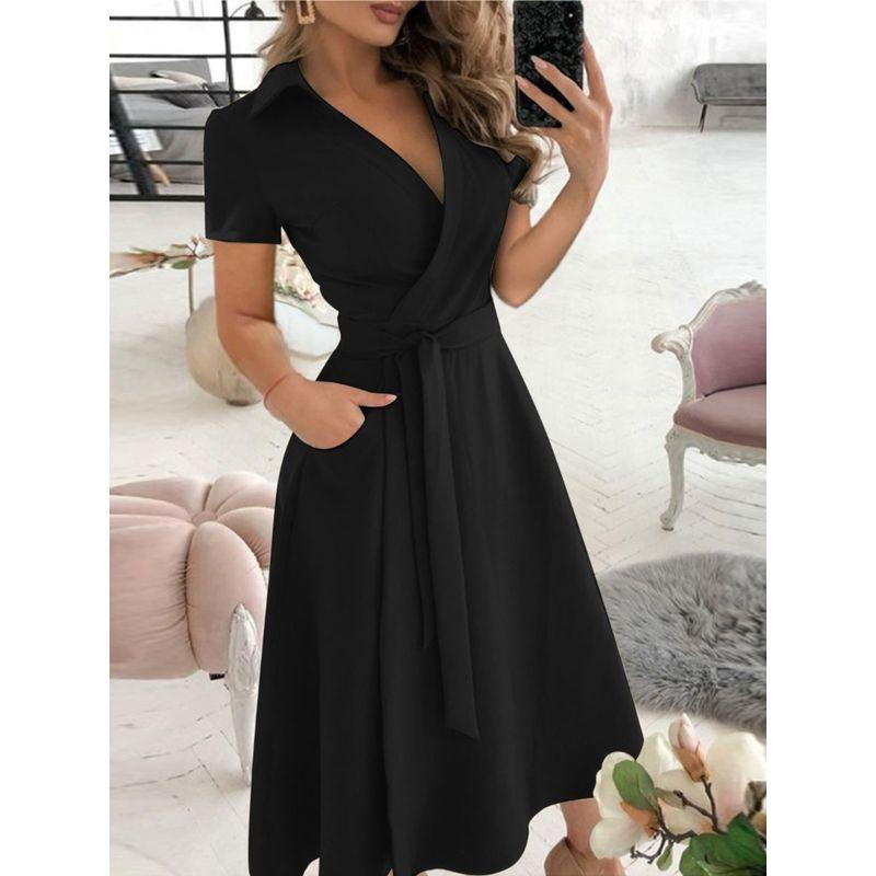 V-neck Printed Buttock Wrap Dress for Womenv Collar Print Sheath Dress
