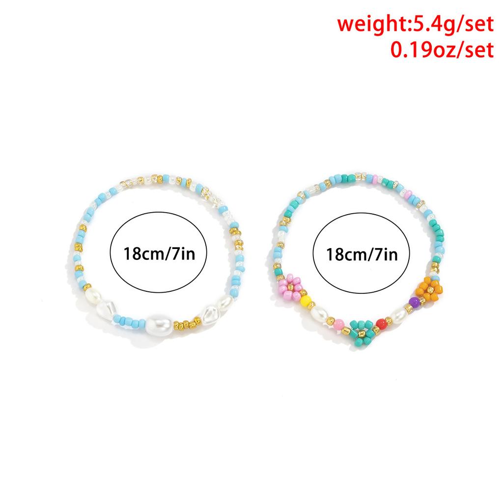 Baroque Special-Shaped Pearl Rice Bead Bracelet Female, Bohemian Colored Small Daisy Flower Jewelry