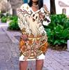 Women Plus Size V Neck Long Sleeve Halloween Ghost Pumpkin Printed White Fitted Straight Dress