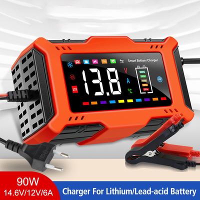 110V/240V Input Car Battery Charger Pulse Repair EU US Plug 14.6V/12V 6A For Lead Acid / Lithium Iron Battery 90W