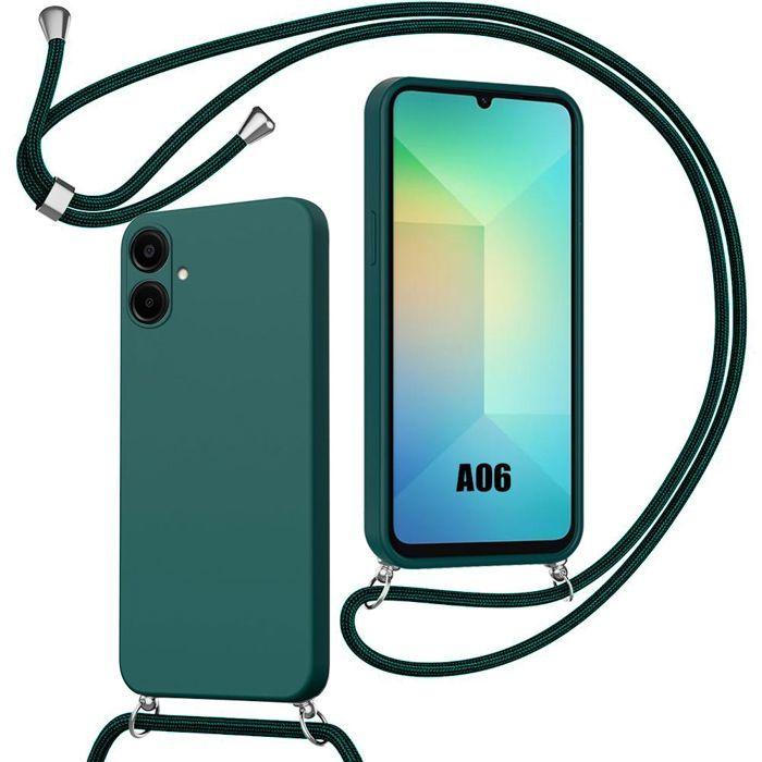 Coque pour Samsung Galaxy A06 - Protection Silicone Anti-Rayures Souple avec Cordon Vert Nuit