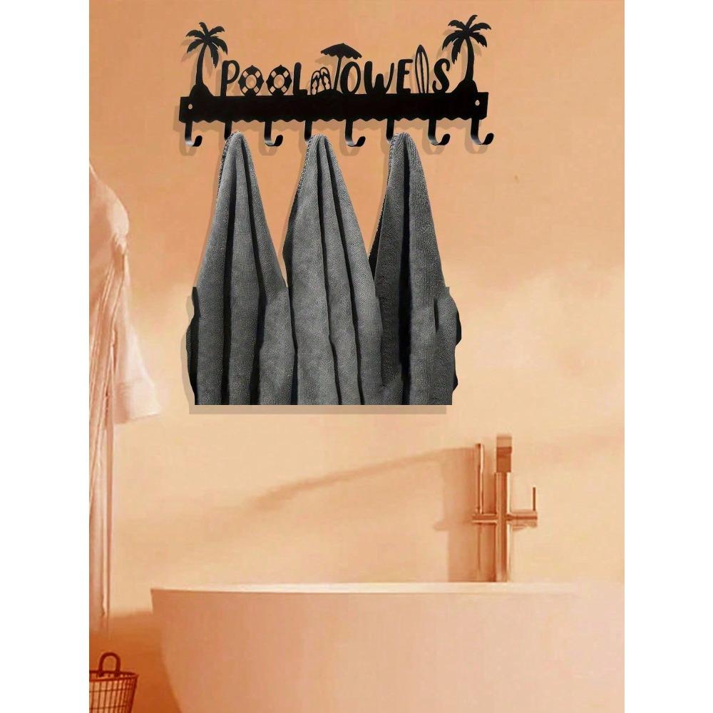 Wall Mounted Heavy Duty Towel Rack 8 Hooks Bathroom Pool Metal Organizer