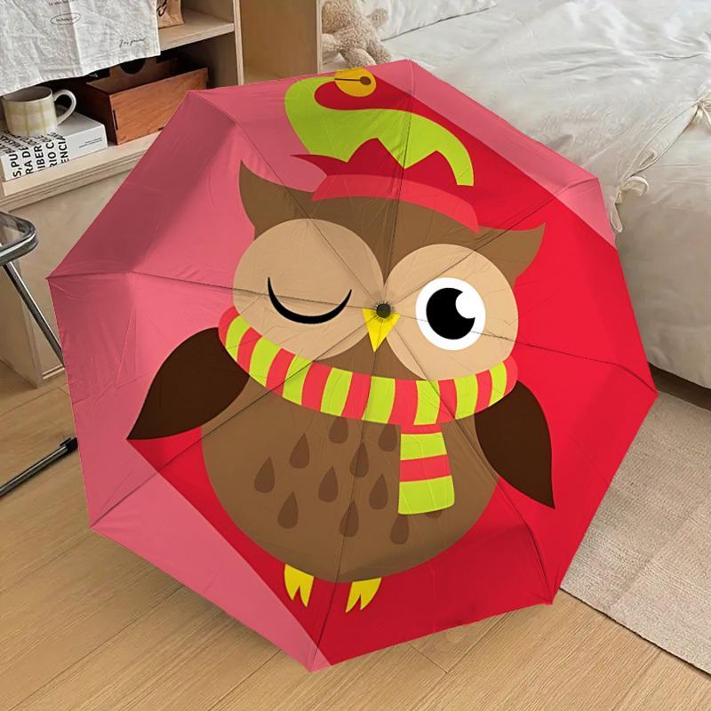 

1pc Owl Christmas Fashionable Automatic Opening/Closing Folding Umbrella with 8 Iron Bones, Plastic Handle yy251015012