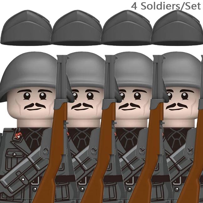 MOC WK2 Italienische Soldaten Figuren Bausteine Italien Armee Infanterie Offizier Waffen Pistole Umhang Helme Panzerkanone Steine Spielzeug