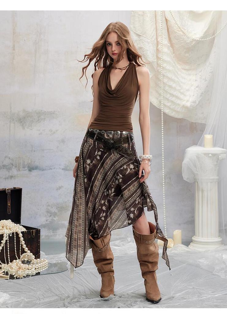 UNIFREE Sweet Halter Draped Slim Fit Vest