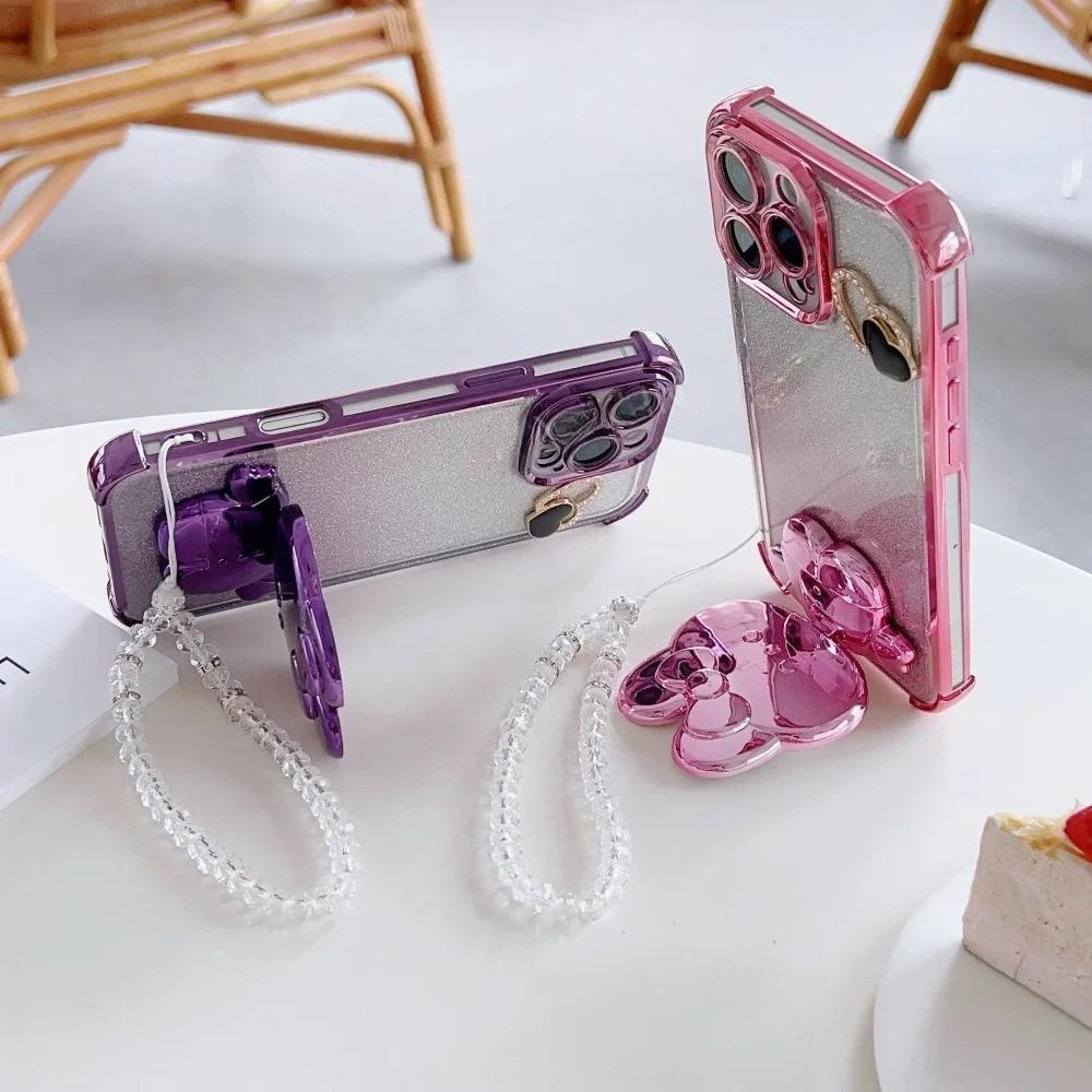 Luxury Mirror Rabbit Crystal Chain Phone Case For Xiaomi 15 Ultra 15Pro 14T 13T 12T Pro 12S 12X Shockproof Holder Cover