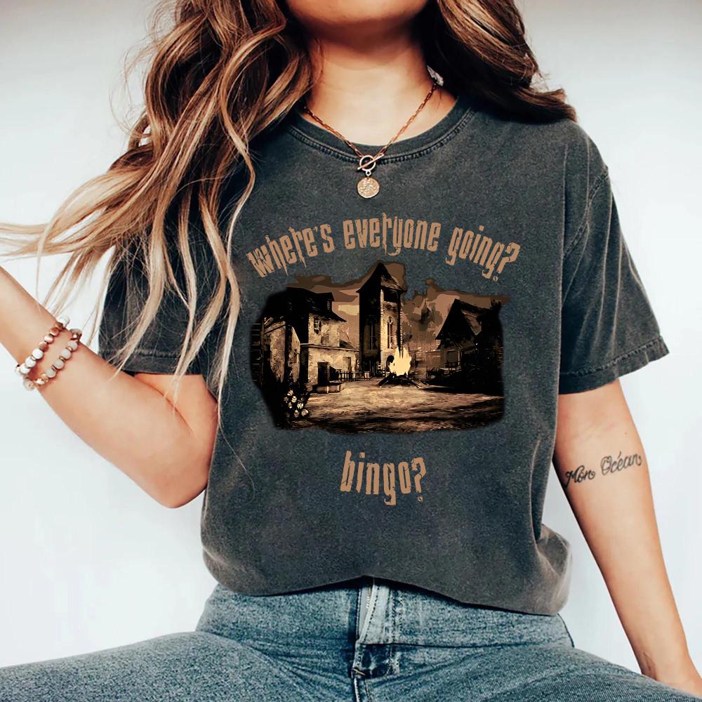 Resident Evil Tshirts Where Did Everyone Go Bingo Game Tshirts Leon Kennedy Retro Gamer Pure Cotton Casual Couple Tops M