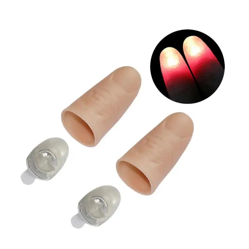 1/2/4pair Thumb Tip Finger Fake Magic Trick Funny Flashing Fingers Funny Prank Party Magician Accessories LED Glow Festival Gift