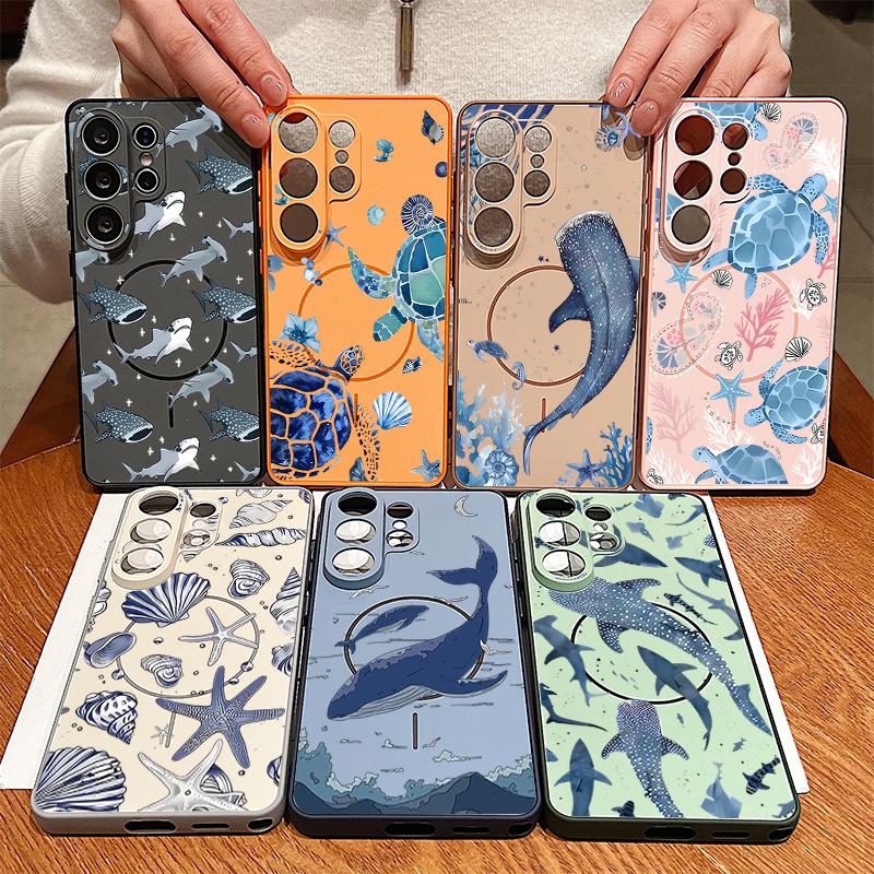 Magnetic For Magsafe Case For Samsung Galaxy S26 Ultra S25 Edge S24 Plus S23 FE S22 A17 A54 A55 A56 A57 5G Shark Whale Pattern Cover