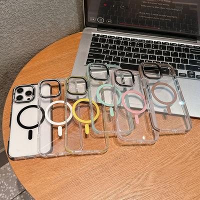 Applicable To IPhone16 Magnetic Transparent Acrylic Mobile Phone Case Apple 15 ProMax Lens Bracket Protection Case
