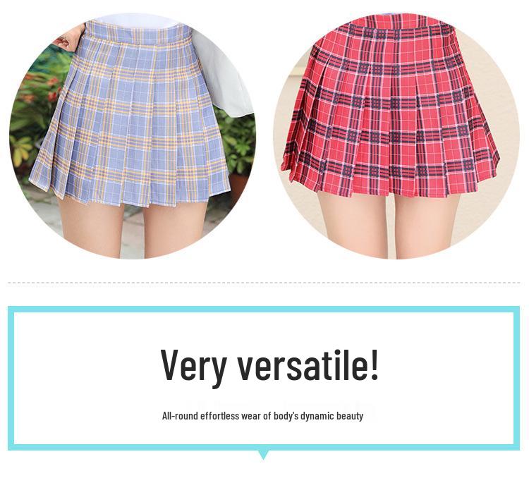 2025 New High-Waisted Pleated A-Line Black Plaid Skirt for Women - Versatile College Style for All Seasons