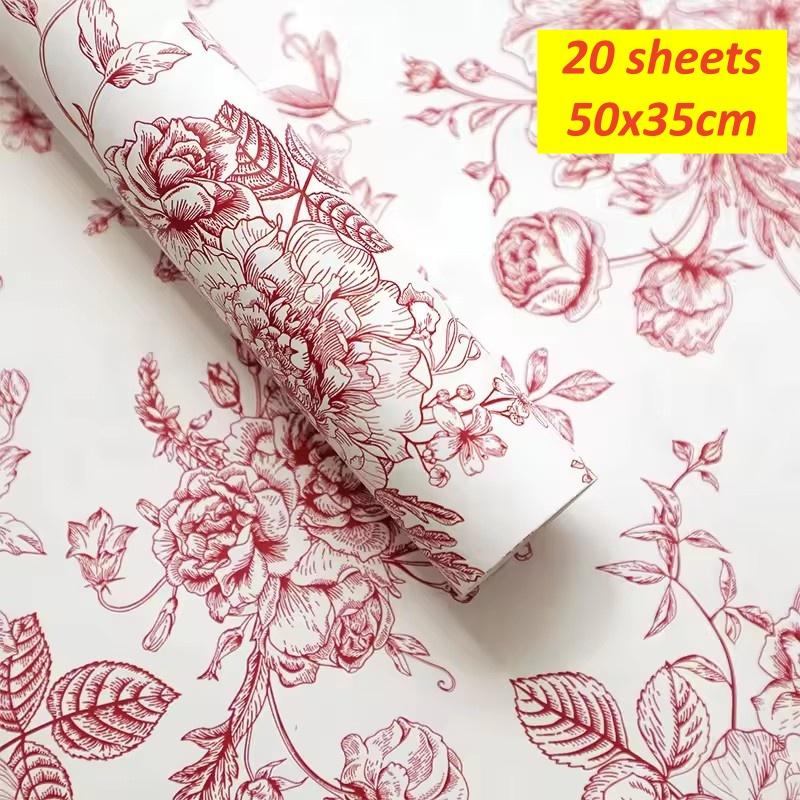 Retro Wrapping Paper Romantic Flower Wrapping Paper Kraft Gift Paper Florist Bouquet Packaging Material For Gift Wrapping Pack