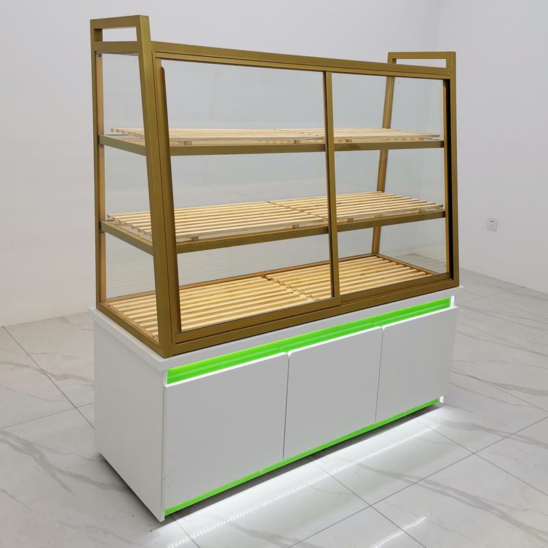 In-Stock Bakery Display Cabinet: Solid Wood & Wrought Iron Island with Drawers for Bread, Pastries, and Fried Goods