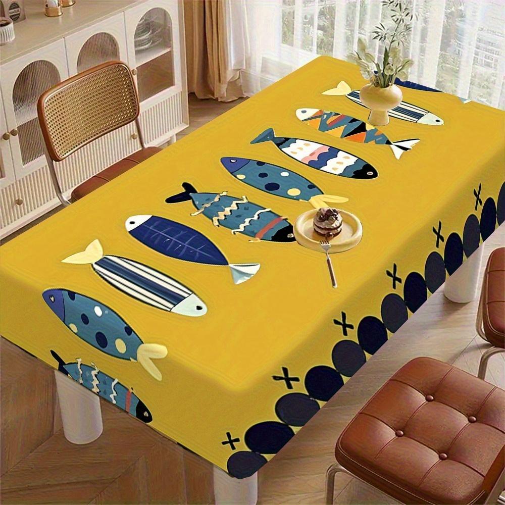 Jmg Household Supplies Unisex Yellow Bohemian Sardine Pattern Tablecloth For Table Decor Washable Colorful Fish Kitchen Dining Table Cloth Holiday Party Decor