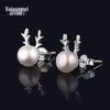 S925 Silver 'I Love You Deer' Reindeer Pearl Earrings - Christmas Gift Jewelry