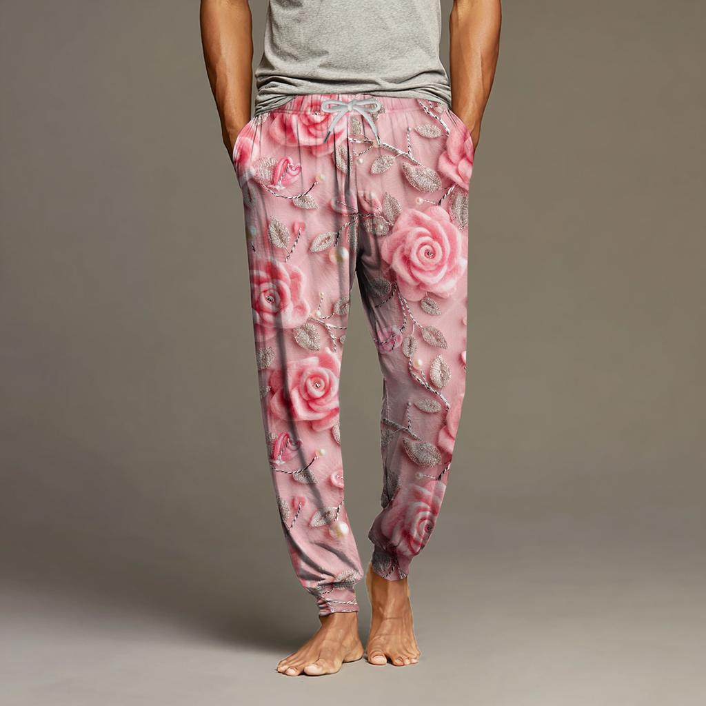 Men's Drawstring Pocket Cuffed Casual Pants Home Sleep Pants