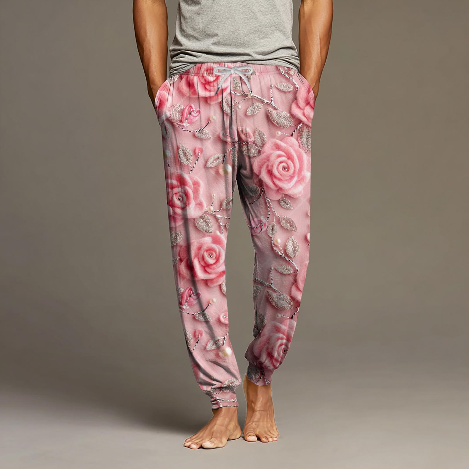 

Мужские повседневные брюки с карманами на кулиске и манжетами, домашние брюки для сна XL арбуз красный