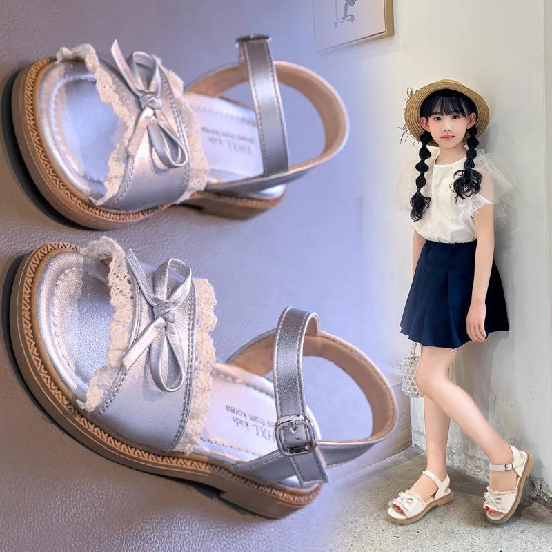Fashion Girl's Summer Sandals Ruffles Matte Pu Leather Daily Kids Sliders Flat Stylish Open Toe Anti-slip Sweet Children Shoes 26-36