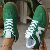Fashion Spring Autumn Green Lace Up Sneakers Women Fashion Faux Suede Round Toe Sports Shoes Woman Sewing Striped Flats Shoes Female