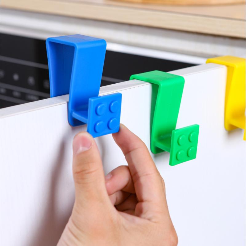 5pcs Kitchen Cabinet Door Hooks Creative Building Block Shape Towel Hanging Holder Bathroom Punch-free Towels Hooks Organizer