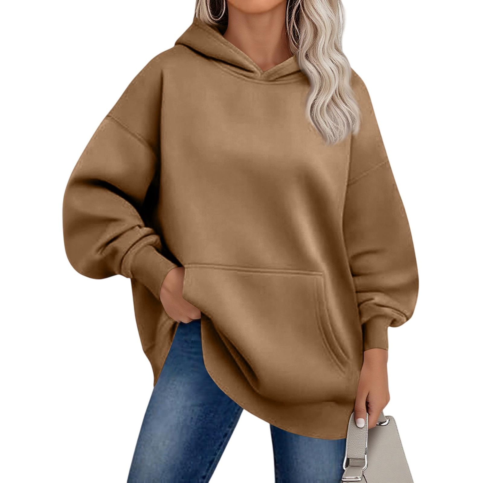 

Женские худи оверсайз из флиса, толстовки с длинным рукавом, пуловеры с карманом L верблюд