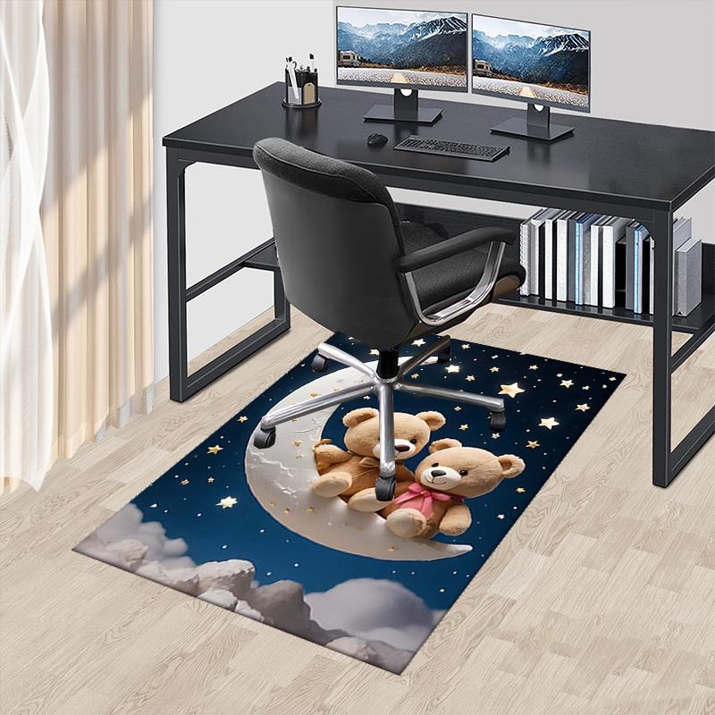 1pc Teddy Bear Moon Star Office Chair Mat Anime Cartoon Design, Non Slip Carpet for Home Decor 60cm by 90cm