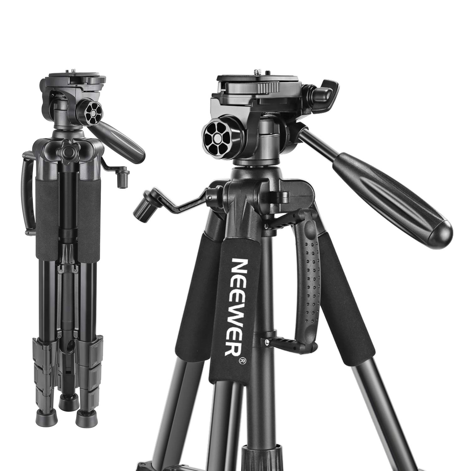 

Neewer SAB234 Portable Aluminum Alloy 142cm with Rotating 4kg Weight Black Tripod, Head, Capacity, чорний