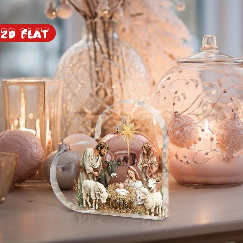 2D Flat Nativity Scene Heart Acrylic Desktop Decoration, Suitable for wall decoration, porch, room, villa, accents Home, Hallway, or Workplace - Rusti